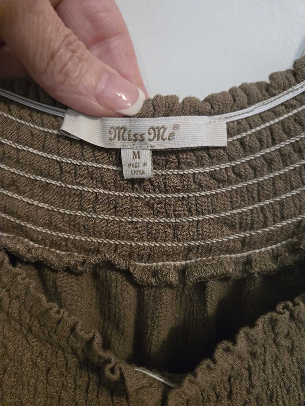 Miss Me Olive Brown Embroidered Scoop Neck Blouse - Picture 2 of 4